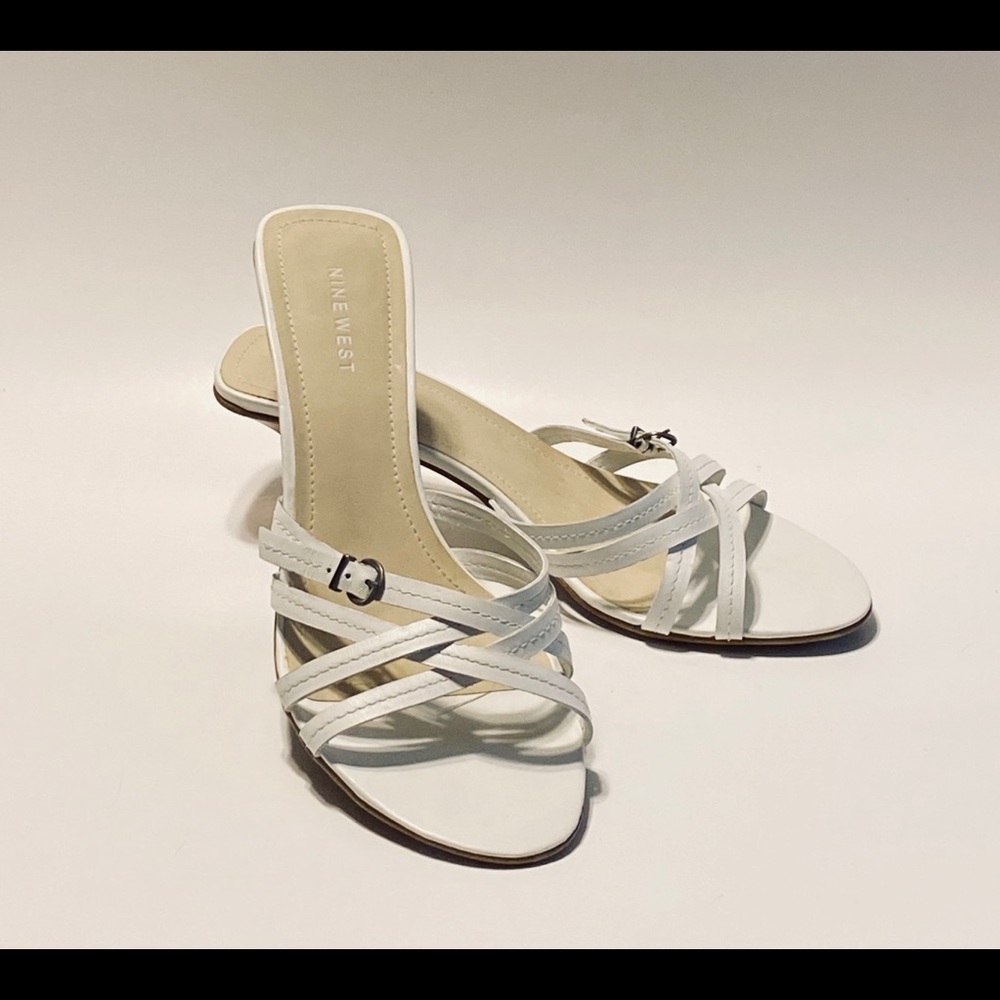 Nine West White Strappy Slide, New!